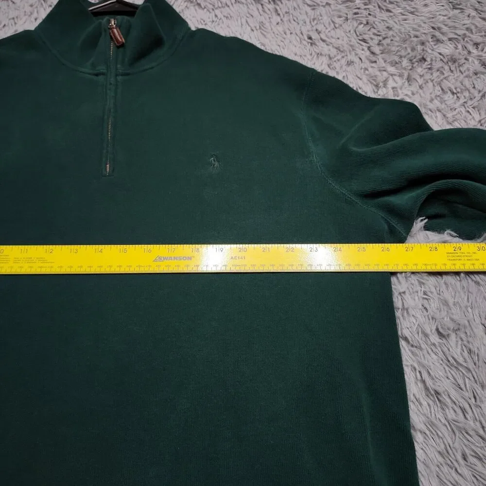 Polo Ralph Lauren Sweater Mens XXL 2XL Green Pony Knit Quarter Zip Mock Neck‎